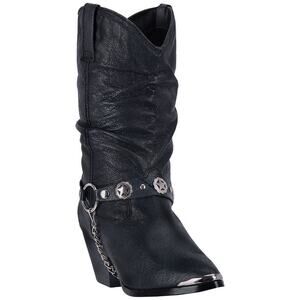 NEW Dingo Olivia Leather Western Boots Black Concho Star Cowboy Slouch Boot 9.5